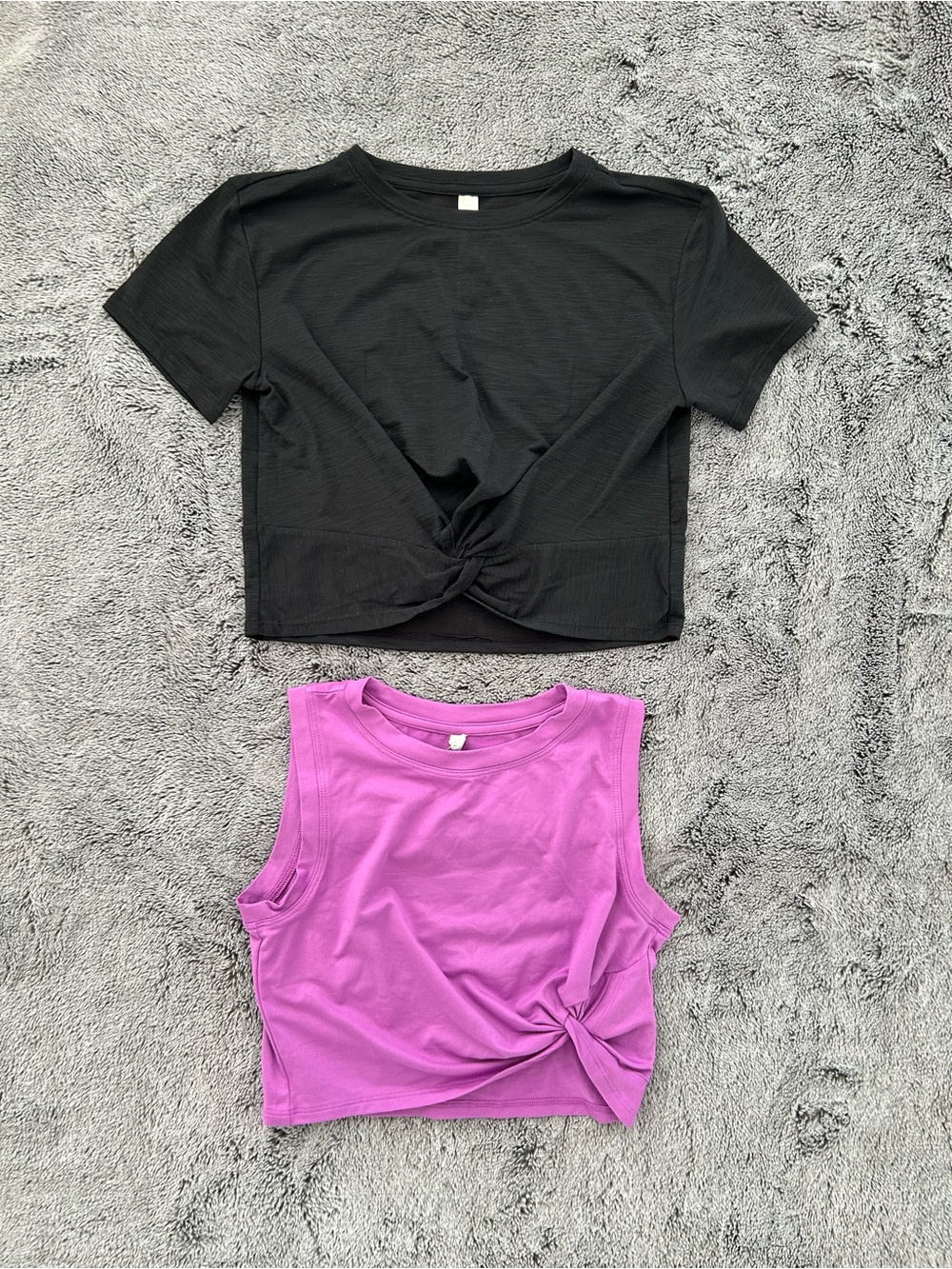 💗 Two Zella Girl Tops Black Short-Sleeve & Purple Sleeveless Twist-Knot Tops